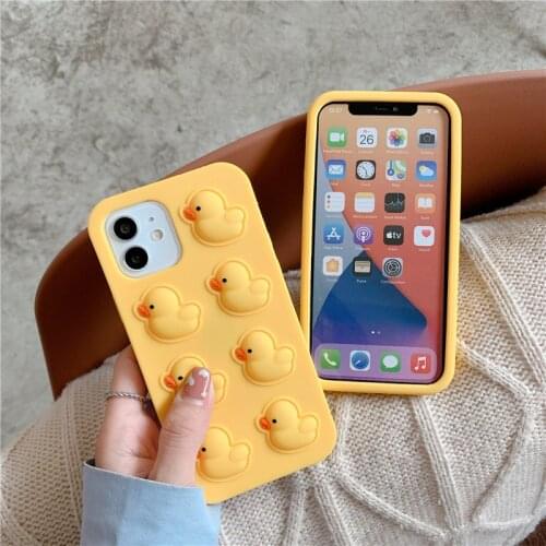 Cute Duck Popit Push Bubble Silicone iPhone Case For iPhone11 12 Pro Max Mini X XS XR 8 7 Autism Sensory Fidget Toys Cover