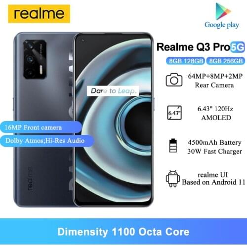 New Realme Q3 Pro 5G Mobile Phone 8GB RAM Dimensity 1100 Octa Core 6.43"AMOLED 120Hz Refresh rate 64MP 30W Fast Charge Cellphone