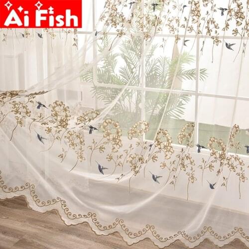 Modern Rustic Style Curtain Tulle Used In Living Room Bedroom Translucent Embroidery Bird Decoration Tulle Cortina Hilo X071-3