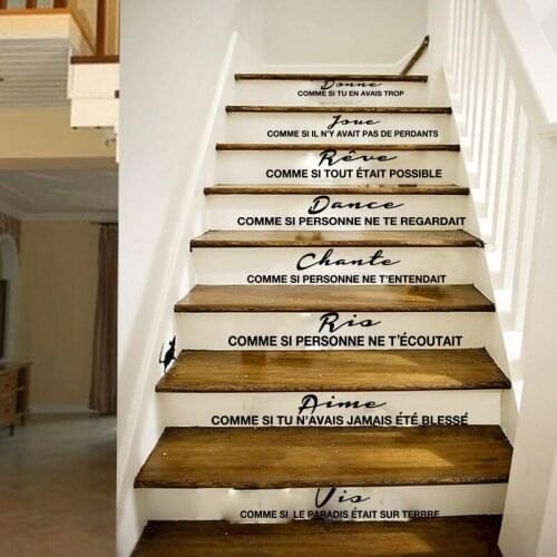 Spanish Stair Staircase Sticker Living Room Cheris Ta Famille Familly Love Quote Floor Stair Decal Vinyl Home Decor