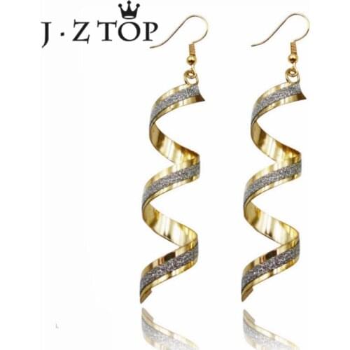 Jztop Vintage Spiral Sequined Tassel Drop Earrings Woman Bohemia Gold/Silver Color Geometric Long Dangle Earring Female Punk