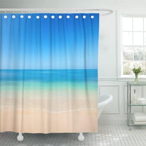 Blue Scene Beach and Sea Yellow Ocean Horizon Tropical Shower Curtain Waterproof Polyester Fabric 72 x 78 Inches Set with Hooks