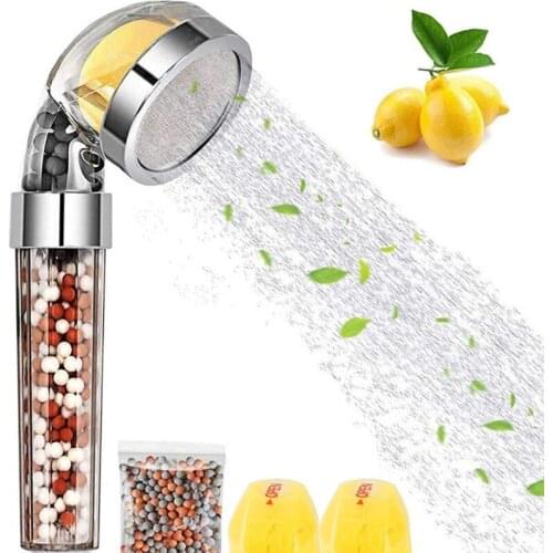 Water-Saving High Pressure Shower Head Lemon Aroma Egative Ion Mineral Beads Filter Shower Head For Bathroom