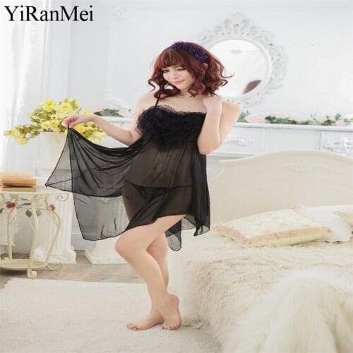 YiRanMei New black RedBodystocking Lace Mesh Transparent Short Skirt And Sexy Thong Panties Erotic Lingerie Sets For Women