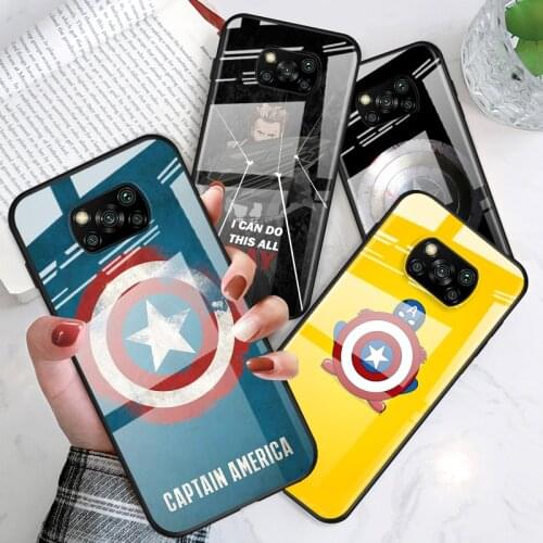 Tempered Glass Luxury Cover Captain America Shield For Xiaomi POCO F3 F2 X3 NFC X2 M2 Pro Shockproof Shell Phone Case