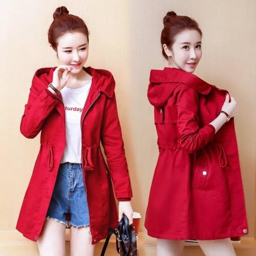 2021 New Windbreaker Coat Women Spring Autumn Mid Long Trench Coats Women Casual Hooded Cardigan Overcoats
