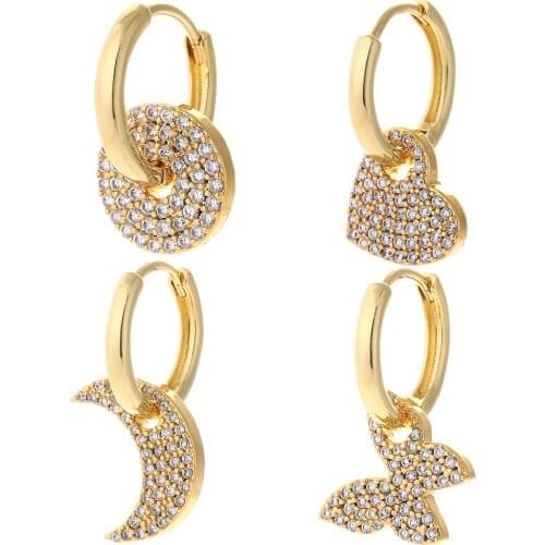 Butterfly Hoop Earrings Moon and Star Dangle Earrings Gold Ear Rings for Female Cubic Zircon CZ Party Korean New Fashion 2021