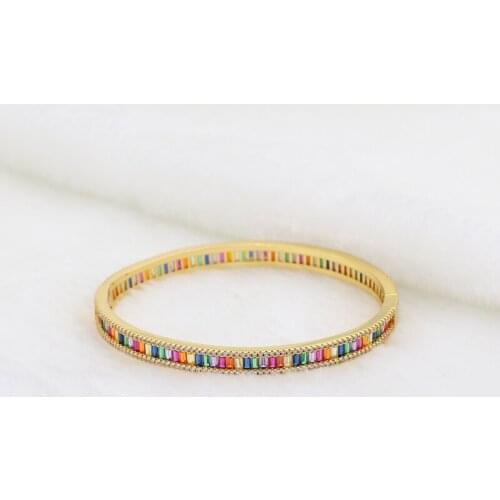 Rainbow Baguette CZ Bangles For Women Gilr Fashion Jewelry Colorful Crystal Bracelet Femme Bohemian
