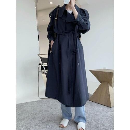 Women Trench 2020 Autumn and Winter New Korean Style Temperament Korean Style Lapel Profile Loose Long Trench Coat (with Belt)
