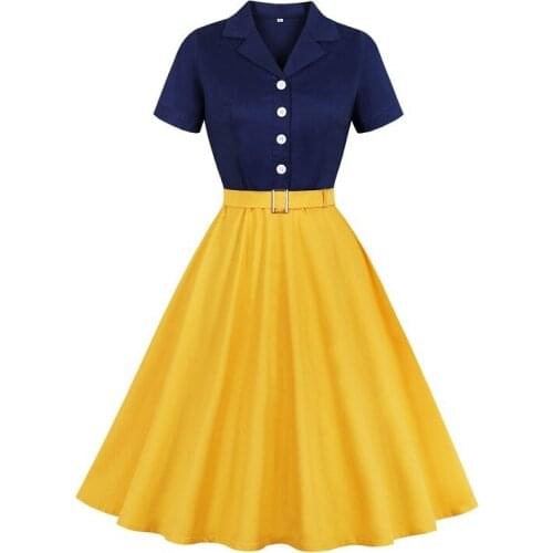 New Large Size Dress Elegant Atmosphere Womens Skirt Suit Collar Short Sleeve Stitching Big Swing Dress Spring Summer Of 2021