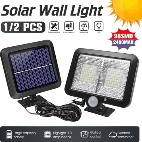 1/2 Pcs Outdoor 98SMD Solar Light PIR Motion Sensor 3 Modes Wired Wall Light IP65 Waterproof Garden Security Light