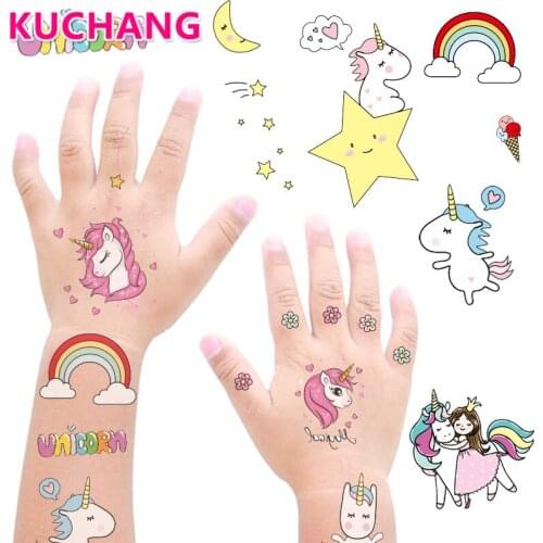 1 Sheet 12*7.5cm Unicorn Child Tattoo Sticker DIY Sticker Label Cute Cartoon Girl Hand Account Decor Stationery Nail Sticker Toy