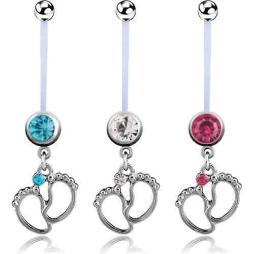 1PC Baby Feet Pregnant Belly Button Rings Sexy Belly Piercing Barbell Surgical Steel Navel Piercing Women Fashion Body Jewelry