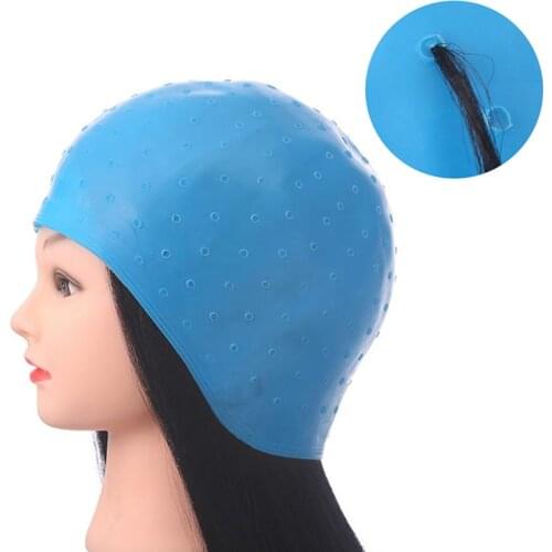 1 Pcs Blue Silicone Hair Highlights Cap With Needle Hair Coloring Cap Hair Dyeing Tools For Barber Shop Salon