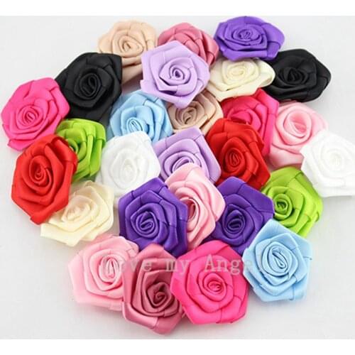 10pcs/lot 1.8" 12Colors Newborn Handmade Lovely Mini Satin Ribbon Rolled Fabric Artificial Flowers For Wedding Decoration