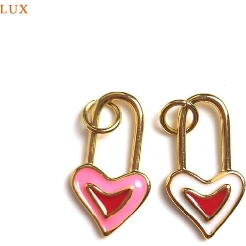 5pcs Lock Pendant Heart Jewelry Heart Charms Shiny Golden Enamel Heart Pendant Heart Lock Pendant Dainty For Necklaces Finding Y