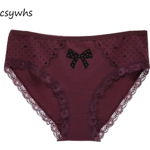 CSYWHS 6pcs Lot Print Cotton Panties for Womens Big Size Bow Briefs Mid-rise 2xl 3xl 4xl Underwear Lingerie Intimates Plus Size