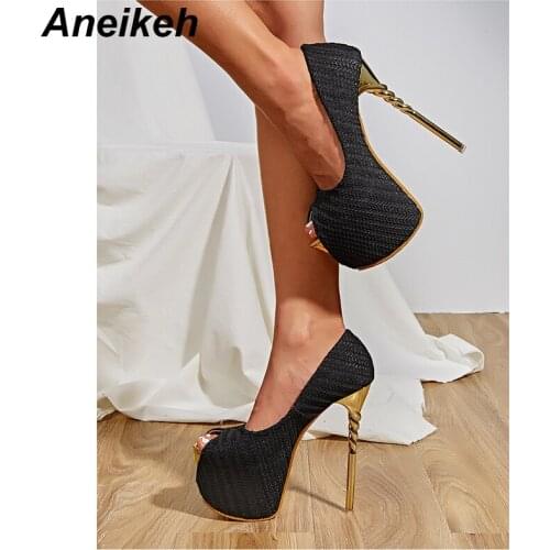 Aneikeh 2021NEW Spring/Autumn Fashion Shoes PU Pumps Women Thin Heels Roman Platform Basic Classics Peep Toe Solid Party Slip-On