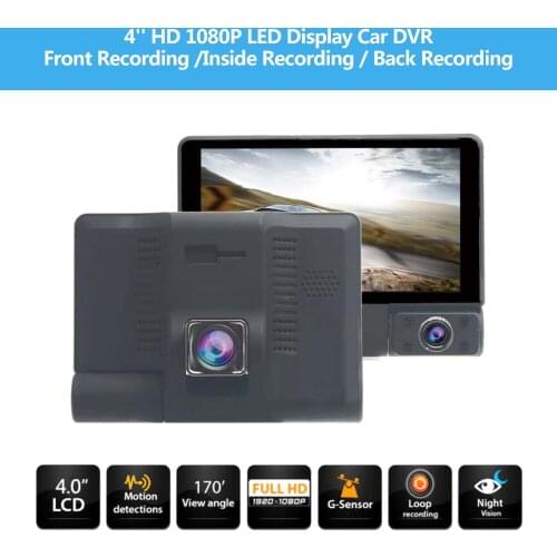 Car DVR 3 Cameras Lens 4.0 Inches Dash Camera Dual Lens Rear View Camera Video Recorder Auto Registrator Dvrs Dash Cam Registrar