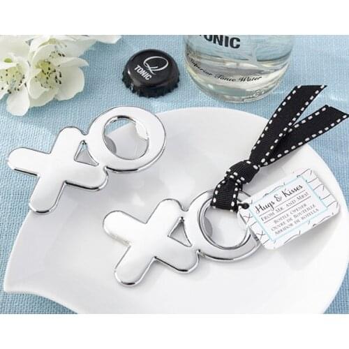 Free shipping "Hugs & Kisses from Mr. & Mrs"Chrome XO Bottle Opener 60PCS/LOT wedding bridal shower favor
