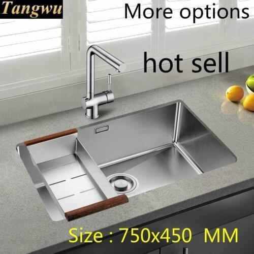 Free shipping Standard individuality kitchen manual sink single trough food grade 304 stainless steel durable hot sell 75x45 CM