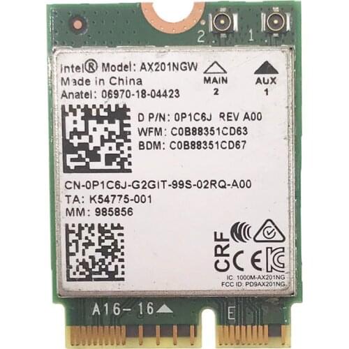 Dell Wi-Fi 6 Intel AX201 Fit for Bluetooth 5.0 Dual Band 2.4G/5G Wireless NGFF CNVI2 Wifi Card AX201NGW 802.11ac/ax 2.4Gbps Carf