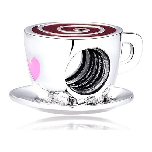 Fandola CKK 100% 925 Sterling Silver Delicious Coffee Charm Fits Pandora Bracelet Charms for Lesure Time Jewelry Making Gift