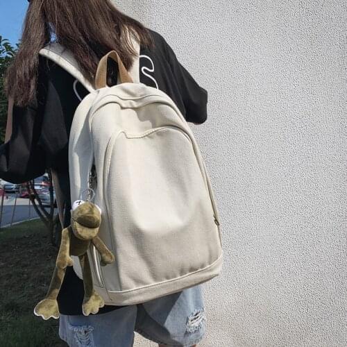 Canvas Backpack Women Aesthetic Solid Simple Design Girl Students Knapsack Bag for Lady Men Couples Backpack for School Books
