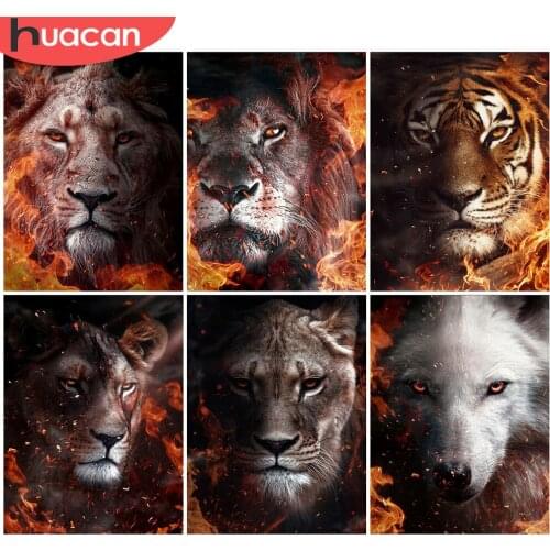 HUACAN Diamond Painting Animals Cross Stitch 5D DIY Diamond Mosaic Tiger Embroidery Lion Picture Rhinestone Decor For Home