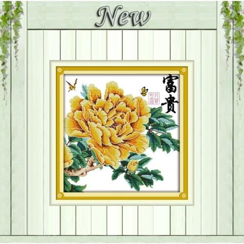 Peony with blessings flower butterfly painting counted print on canvas DMC 11CT 14CT kits Cross Stitch embroidery needlework Set