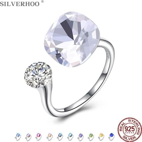 SILVERHOO 925 Sterling Silver Woman Ring Cubic Zirconia Seiko Ring Adjustable Design Fashion Ring Wedding Gift for Friends