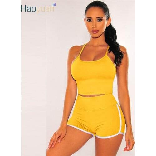 HAOYUAN Summer Two Piece Set Women Club Outfits Spaghetti Strap Crop Top Sporty Shorts Tracksuit Wholesale Items Matching Sets