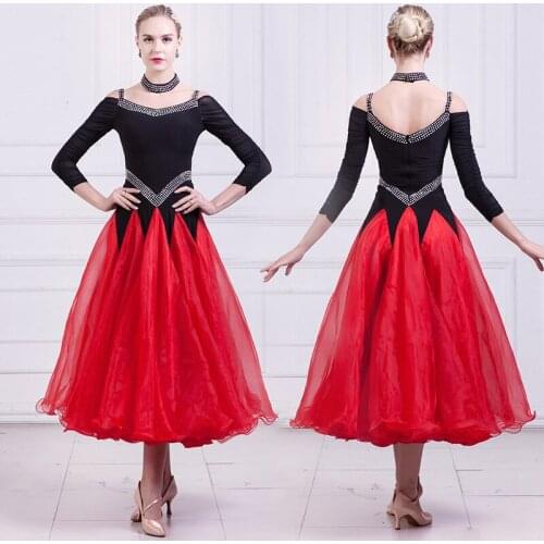 Modern Dance Costume Women Adult Long Sleeve Rhinestone Clothes National Standard Dance Clothing Ballroom Dance Clothes DQL3344