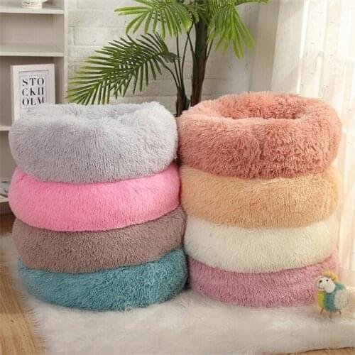 Round Kennel Cute Pet Dog and Cat Long Plush Doghouse Animal Home Supplies Soft Mat Multiple Colors to Choose Cheap