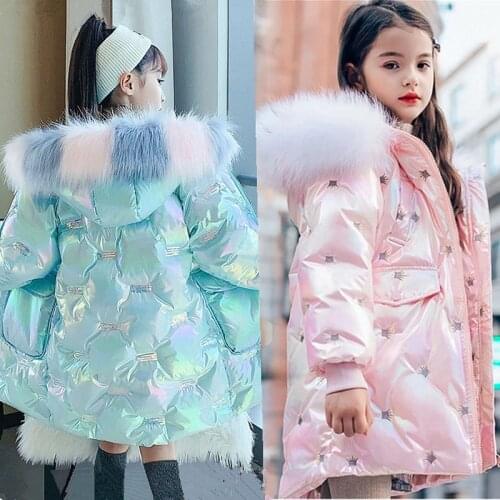 New Year kids Winter Jacket For Girls Bright iridescent Thicken Girls Winter Coat Hooded Velour Winter Girls Jackets Outwear 12y