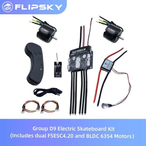 Group D9 Electric Skateboard Kit (Includes dual FSESC4.20 and BLDC 6354 Motors)