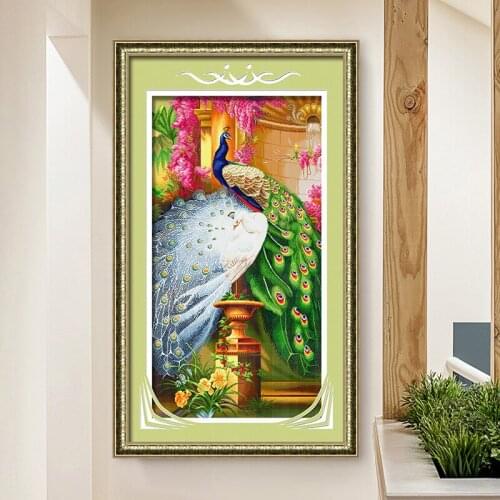 Peacock animal pattern 11CT printed cross stitch kit in Thailand and Philippines free threader and thimble embroidery tool