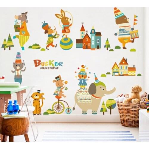 Cartoon Animals Wall Stickers Boy Girl Kids Rooms Decoration Aesthetic Bedroom Nursery Decor Art Decals Self-adhesive Wallpaper