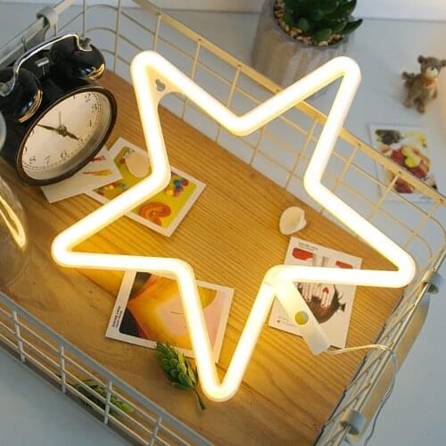Neon Sign Battery/USB Operated Warm Pink Star Neon Lights for Christmas Childrens Room Party Holiday Gift Bedroom Store Decor
