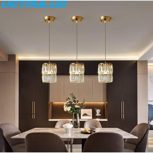 Nordic Copper LED Pendant Hanging Lights Crystal 3 Heads Modern Pendant Lamp Lustre For Dining Table Bar Kitchen Light Fixtures