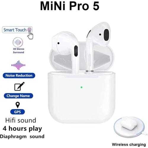Newest Mini Pro 5 TWS wireless headset For Bluetooth Gaming Headset Call Hands-free In-ear Headset Supports Wireless Charging