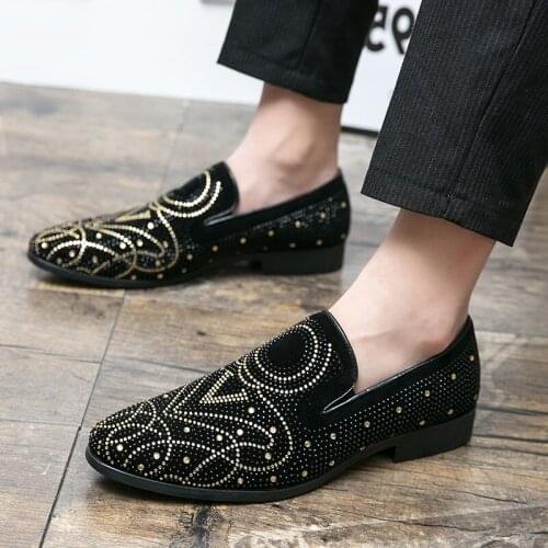 New Arrival Charm Pointed Rhinestone Pattern Flats Oxford Shoes Men Casual Loafers Formal Dress Footwear Sapatos Tenis Masculino