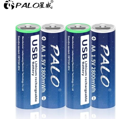 PALO 100% Original 1.5V USB AA Li-ion Battery 2800mwh Li-Polymer USB Rechargeable Lthium USB Battery with USB cable