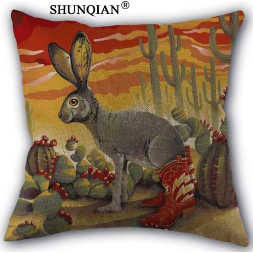 Custom rabbit pillowcase Custom Cotton Linen Throw Pillow Cover Pillowcase Customize 45x45cm one side