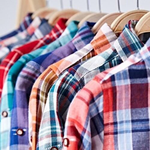 Boy shirt spring autumn baby lattice tops Childrens clothing 2020 new Long sleeve tees kids clothes Square pattern girl Blouse