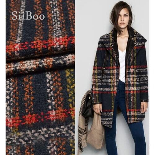 American style navy orange ripstop weaving woolen tweed fabric for coat everyday clothing tissue telas tecidos stoffen SP4609