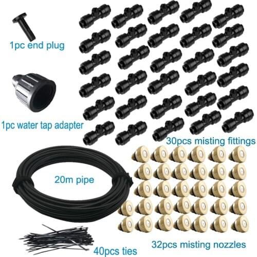 20m Hose Garden Spray Cooling System Brass Nozzles Irrigation Watering Kits Greenhouse Flowers Plants Sprinkler set