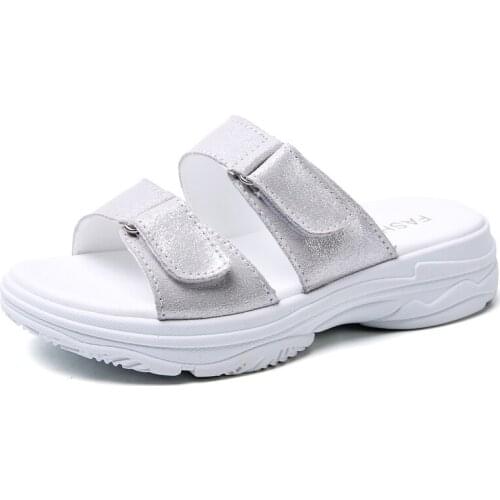 Summer Women Slippers Shoes Woman Split Leather Flat Beach Sandals Luxury Magic Slides Ladies Slipper Flip Flops Heel High 4cm