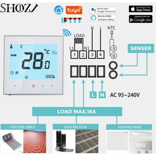 Underfloor heating Thermal Electric Actuator WIFI thermostat 16A Warm Floor with Manifold valve control with Alexa Google home