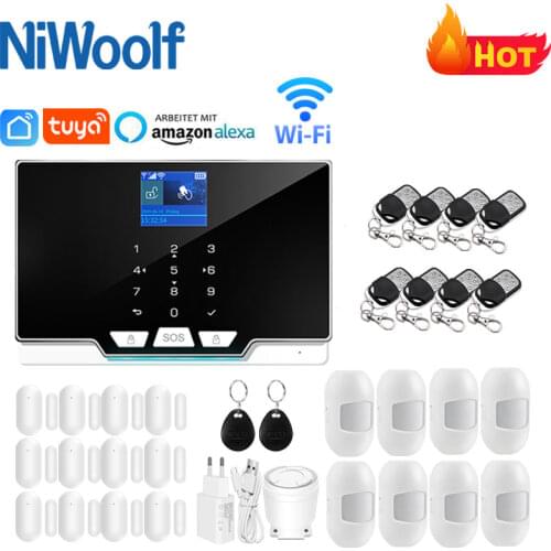 Smart life Tuya Wifi Gsm Home Burglar Security Alarm System Kit RFID TFT Touch Keyboard 11 voices Compatible Alexa Google Home